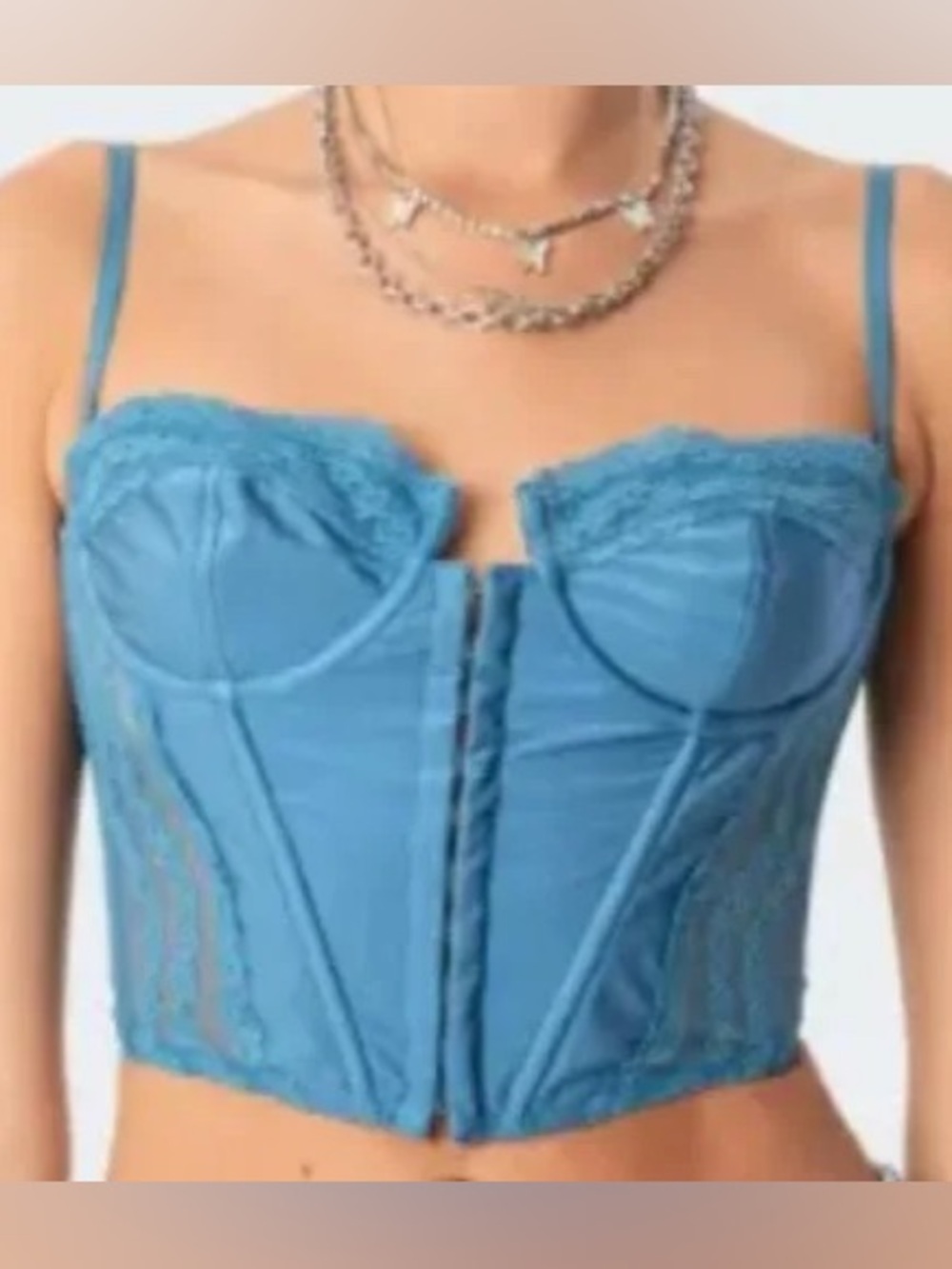 Blue Lace-Trim Bustier Top Edikted Size M